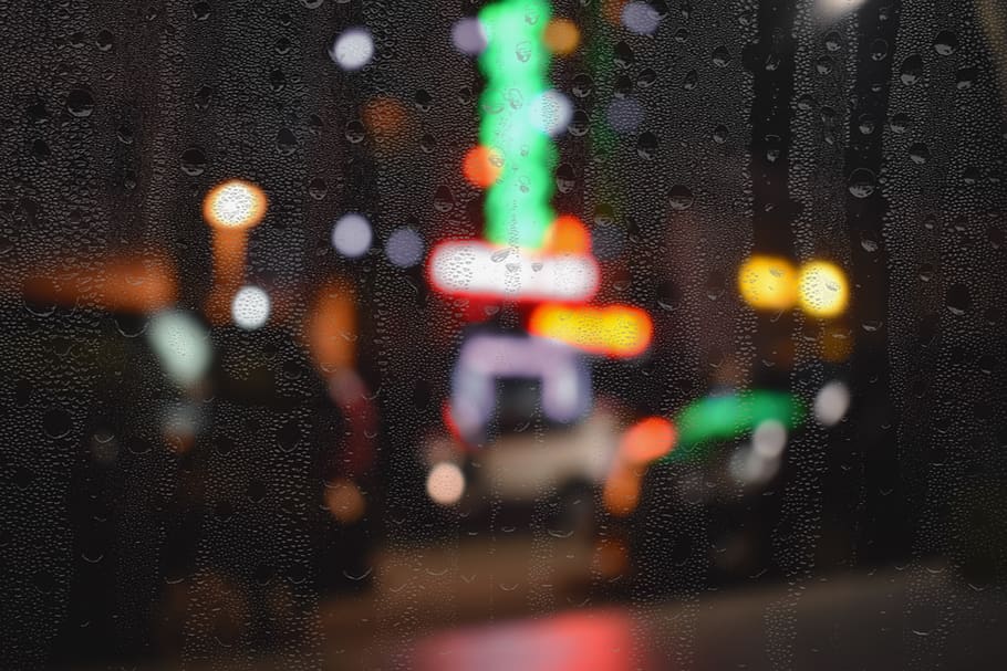bokeh, light, rain, window, glass, colorful, wet, water, city HD wallpaper