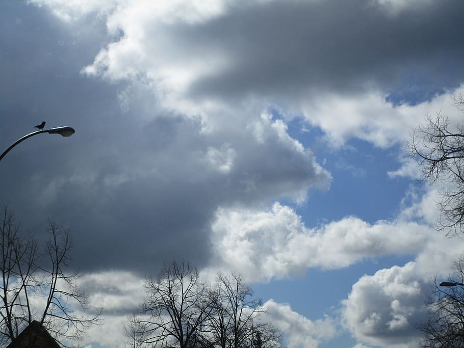 sky, white cloud, blue, street light, cloud - sky, low angle view HD wallpaper