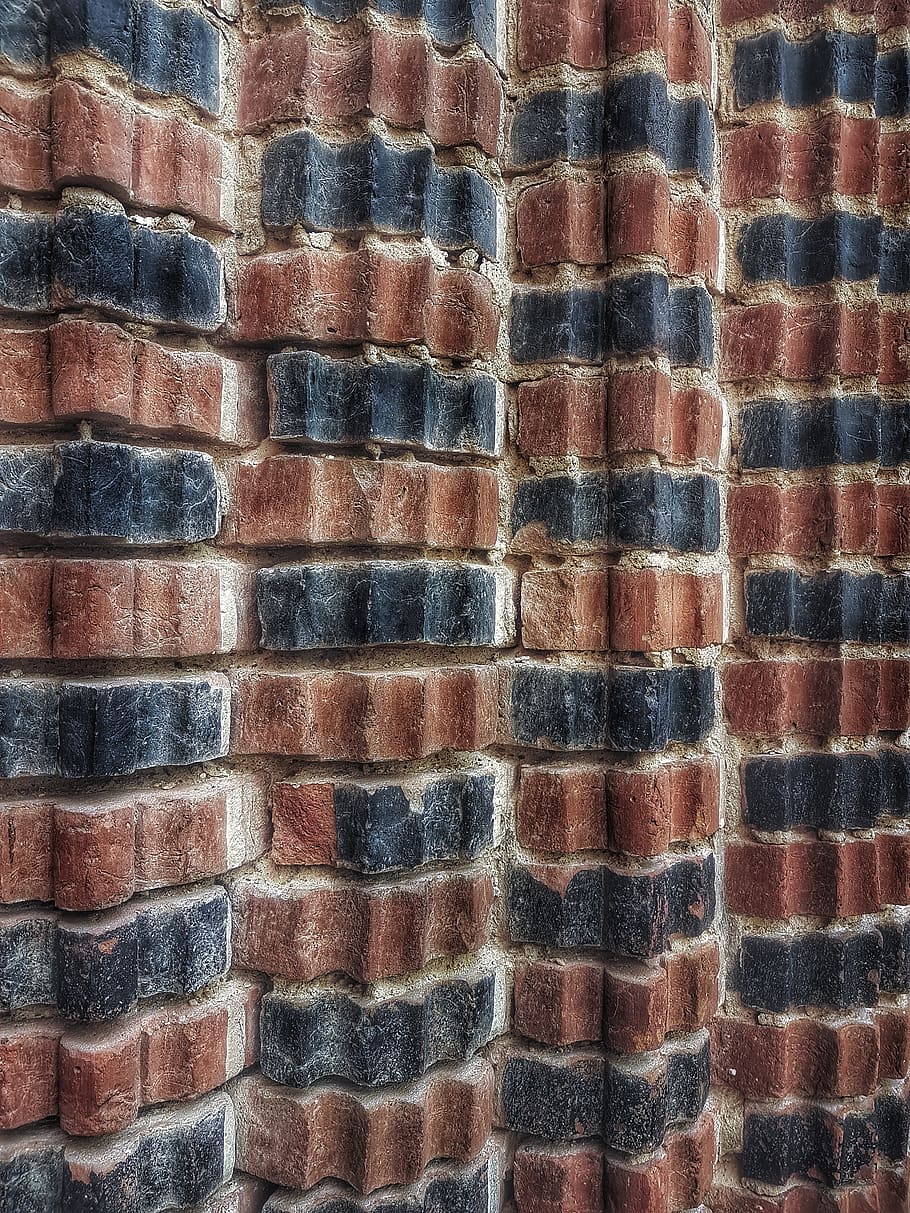 A brick wall texture pattern with black and red bricks., background, HD wallpaper