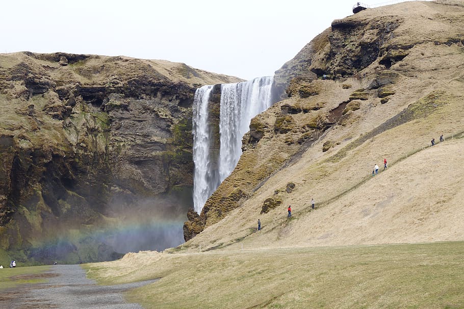 iceland, cascade, landscape, mountain, scenics - nature, beauty in nature HD wallpaper