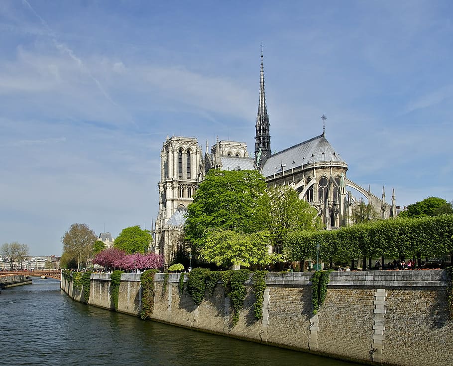 notre, dame, city, construction, architecture, urban, river HD wallpaper