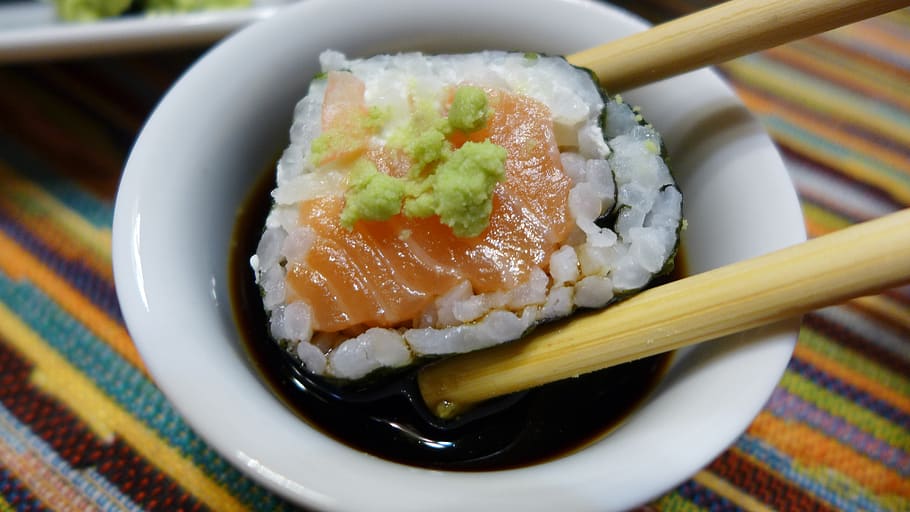food, fish, seafood, japanese, sushi, food and drink, chopsticks