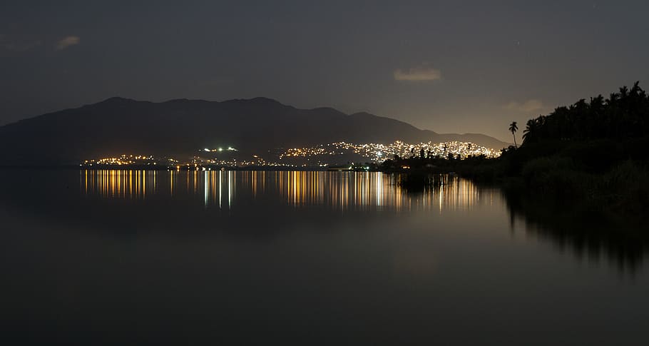 mexico, coyuca de benítez, lagoon, night, acapulco, water, HD wallpaper