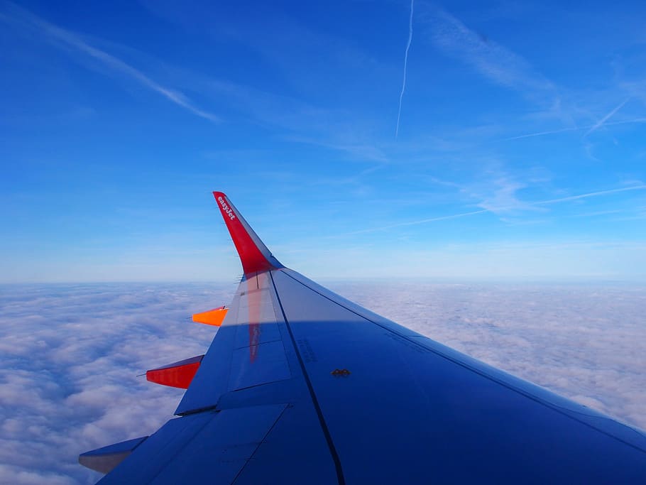 plane, easyjet, sky, airplane, fily, filght, sea, cloud, travel