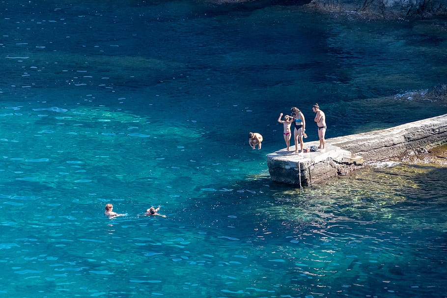 italy, cinque terre, water, group of people, sea, lifestyles HD wallpaper