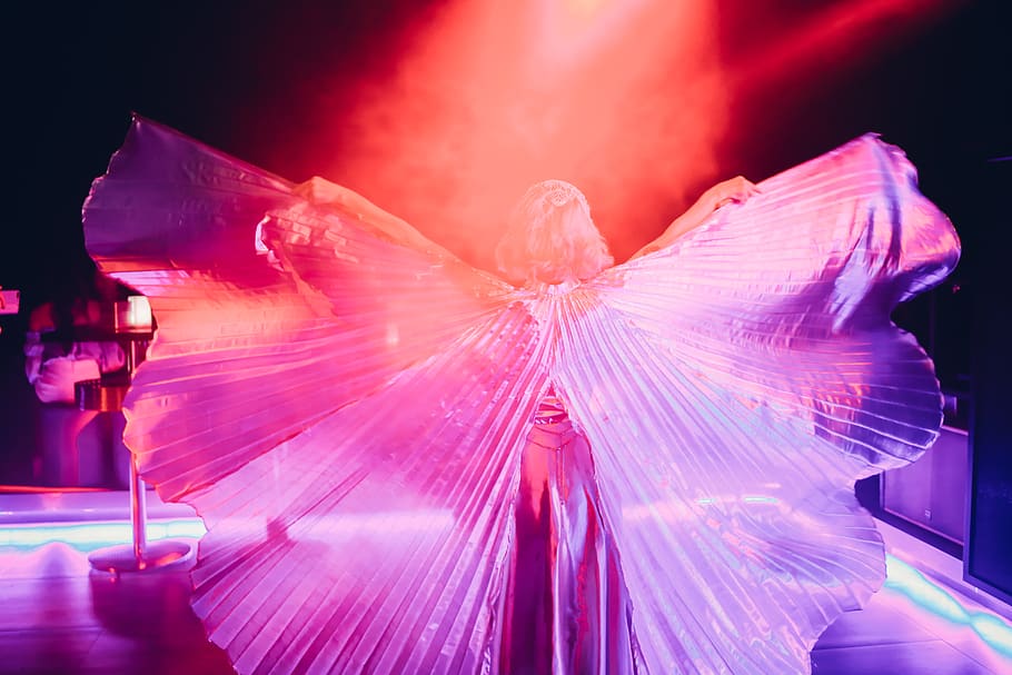 colorful, bling, wing, pink color, illuminated, night, lighting equipment HD wallpaper