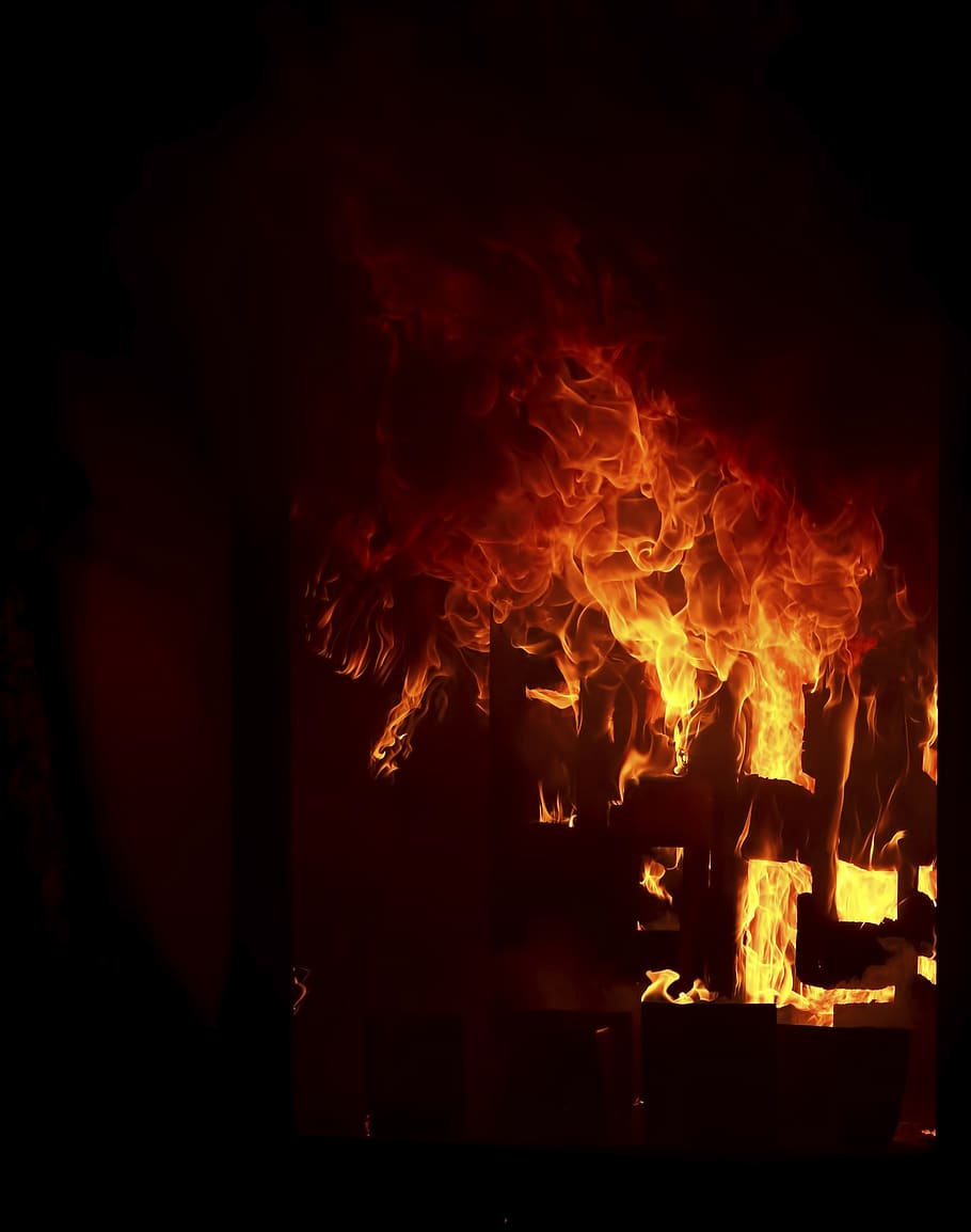 blazing fire, flame, wood, burning, on fire, emergency, danger HD wallpaper