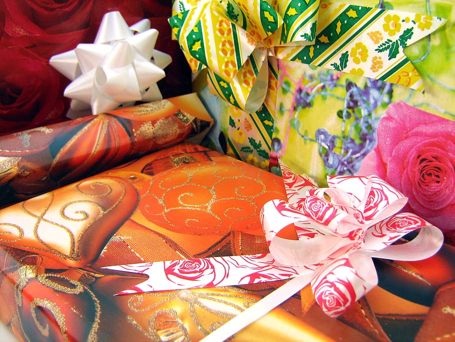present, wrapping, decoration, bowing, red, anniversary, three-dimensiona HD wallpaper