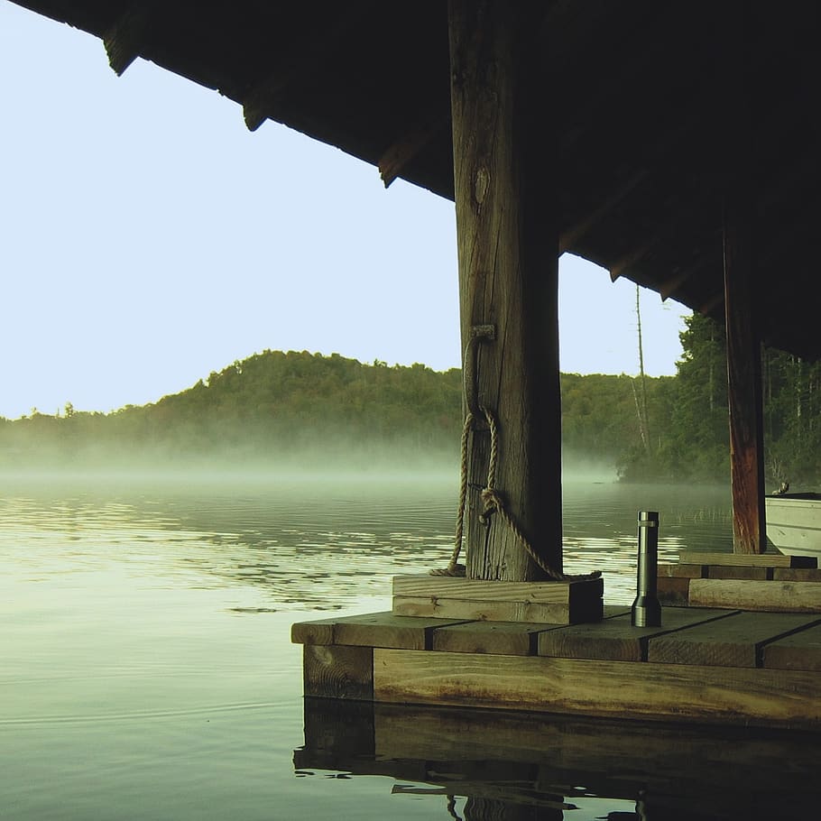 sky, trees, nature, water, dock, wood, rope, flashlight, shade HD wallpaper
