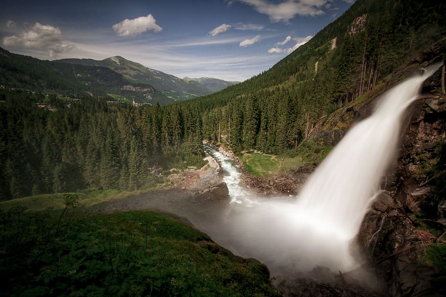 waterfall, mountains, austria, nature, landscape, forest, wilderness HD wallpaper