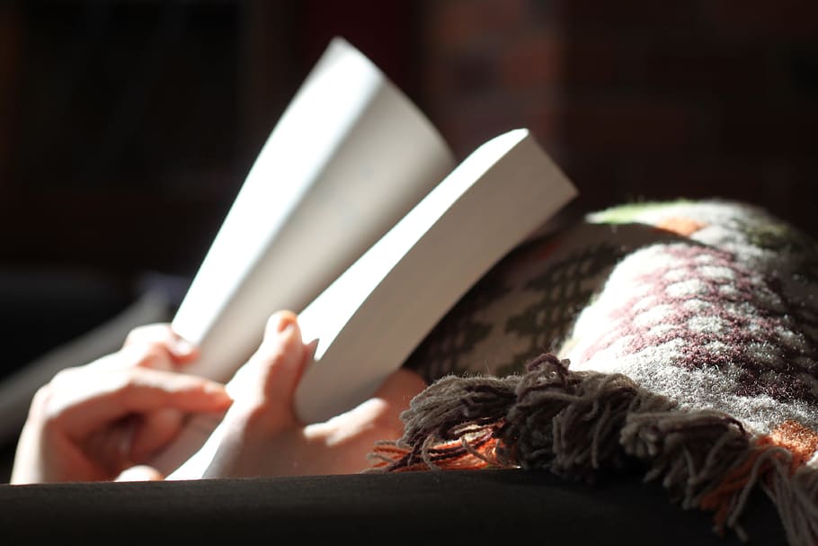 photo of person holding book near textile, reading, paperback HD wallpaper