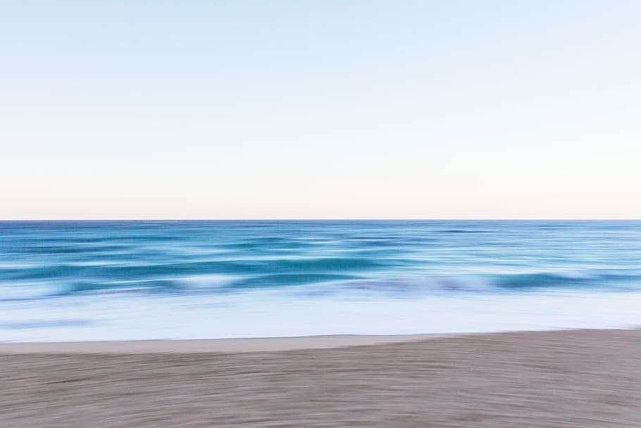 body of water near sand, ocean, beach, shore, wave, blur, background HD wallpaper
