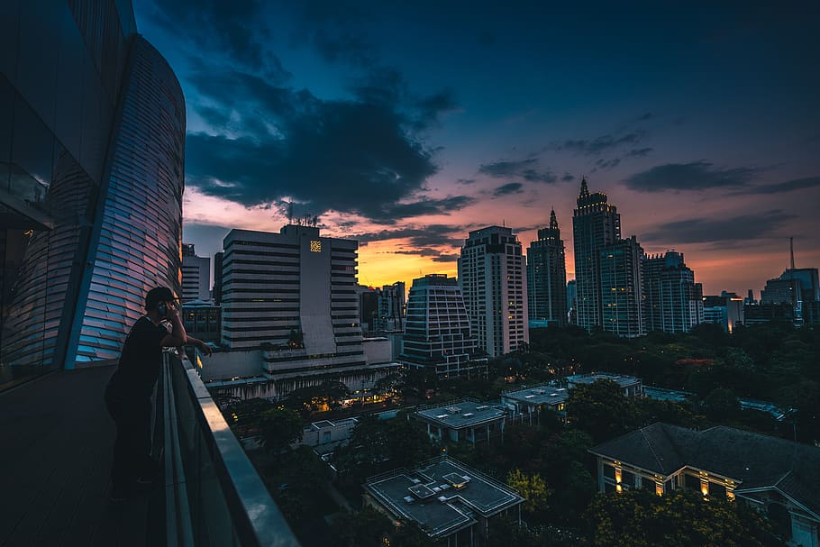 architecture, building, infrastructure, dark, clouds, sky, skyscraper HD wallpaper