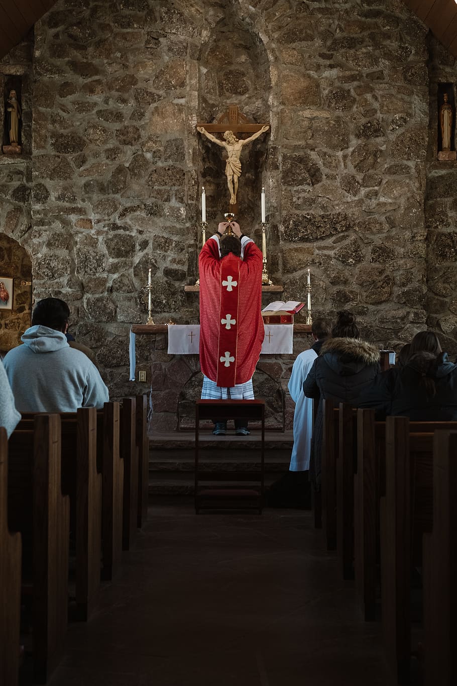 man standing inside church, religion, rear view, belief, men HD wallpaper