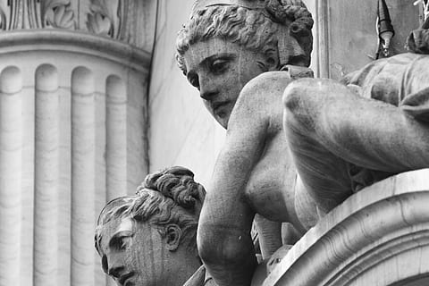 concrete human statues during day, art, sculpture, person, stone HD wallpaper