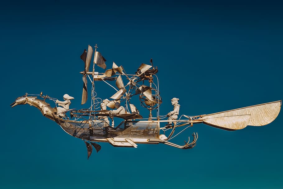 fantasy, vehicle, flying, imagination, sculpture, design, dream HD wallpaper