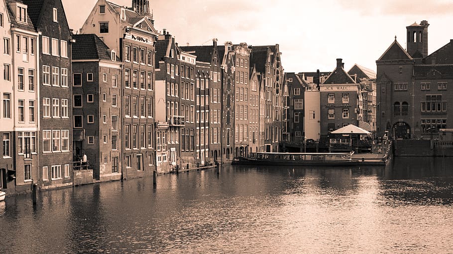 netherlands, amsterdam, house, building, block, sepia, day HD wallpaper