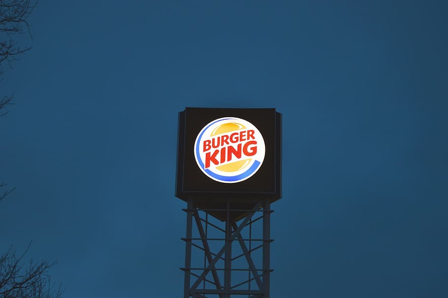 sweden, sign, logo, night, evening, burger king, outside, blue