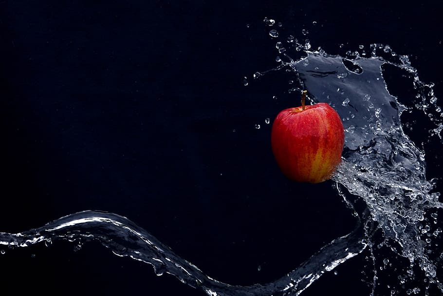 apple, fruit, sparkling, water, healthy, vitamins, red, fresh, HD wallpaper