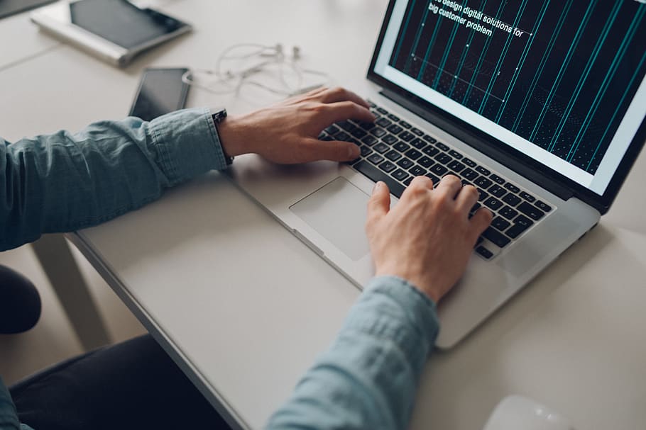 person using Macbook Pro, technology, laptop, computer, using laptop HD wallpaper