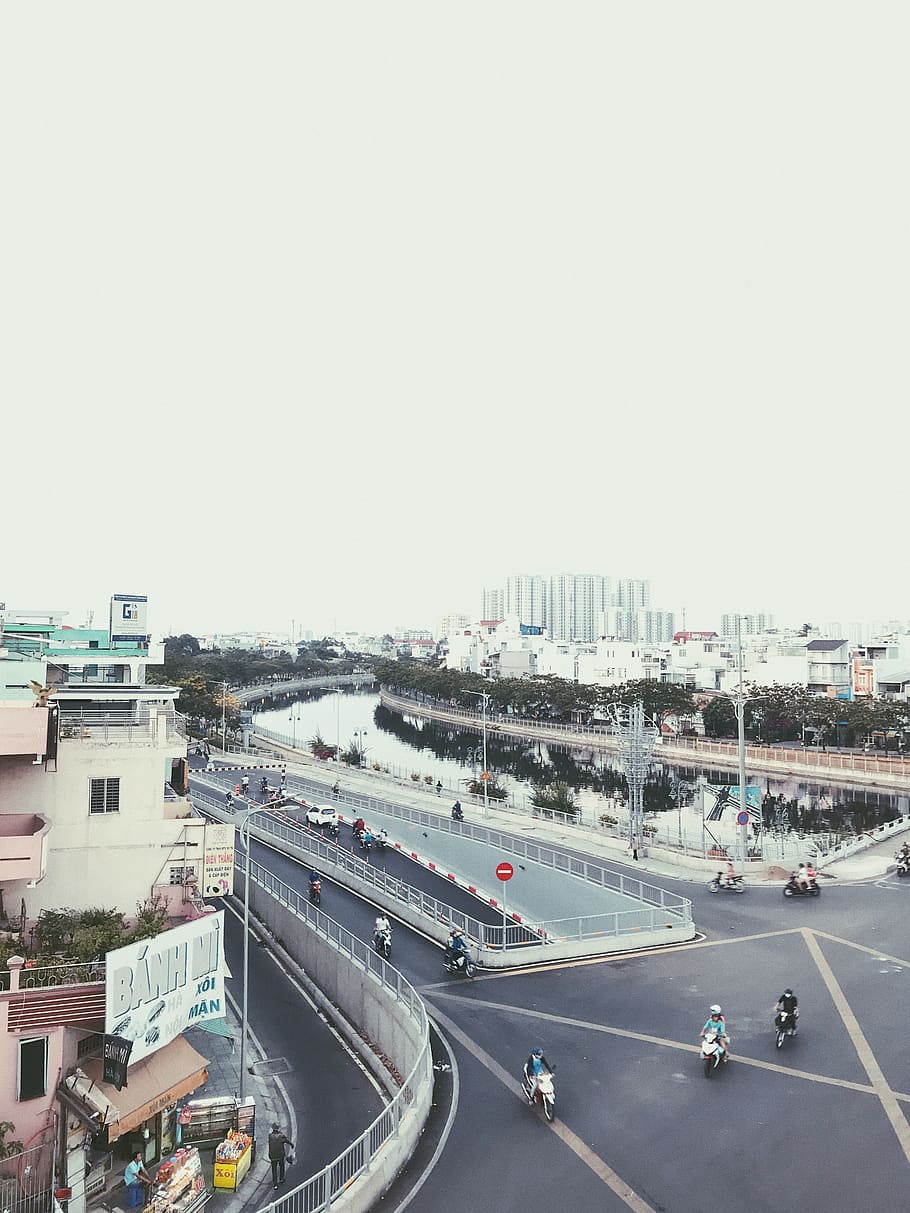 Motorcycles Passing on Road, architecture, architectures, asphalt HD wallpaper