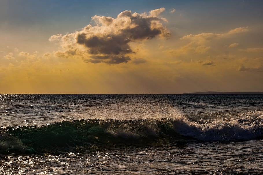 sea, sky, clouds, sunset, nature, evening, ocean, sunlight HD wallpaper