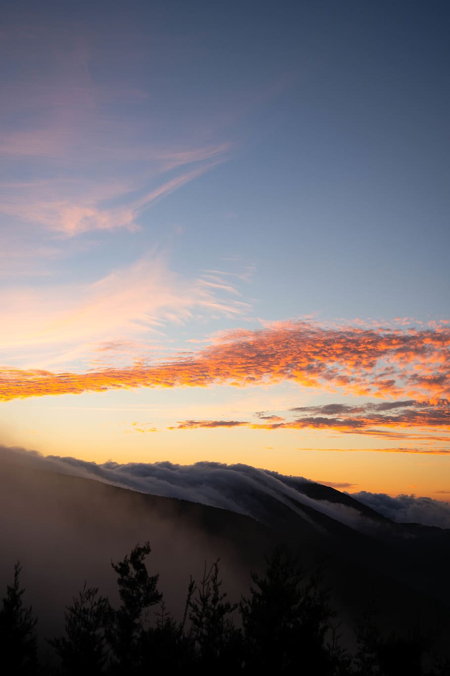 mountain under blue sky, nature, outdoors, sunset, dawn, red sky HD wallpaper