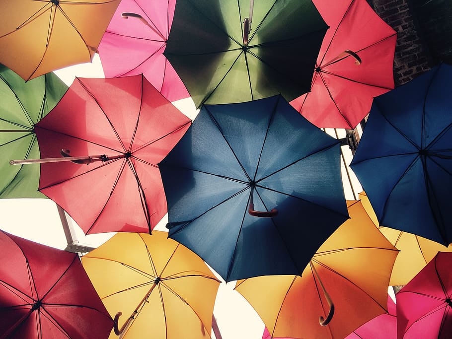 Umbrella Lot, bright, colorful, colourful, cover, design, motley, HD wallpaper