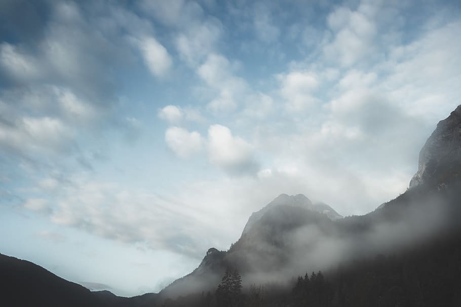 white cloudy clouds, nature, weather, outdoors, fog, mist, mountain HD wallpaper