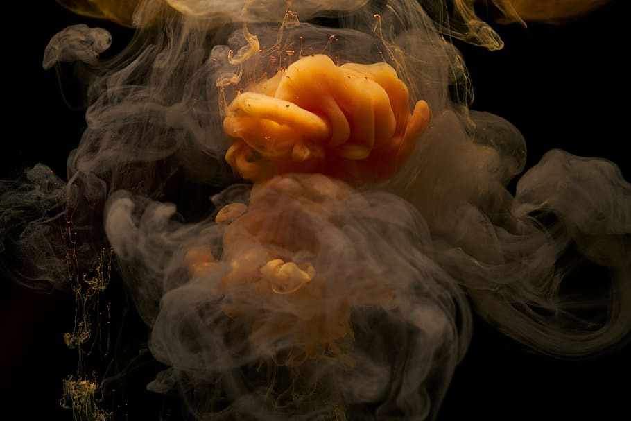 abstract, ink, orange, black, smoke, cloud, dark, liquid, painting, HD wallpaper
