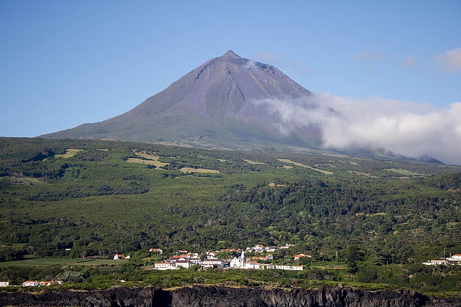 nature, landscape, volcano, pico mountain, village, the island of pico