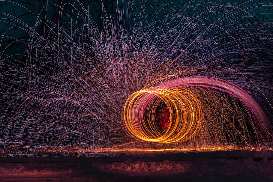 fire, dance, man, people, dark, night, light, travel, motion HD wallpaper