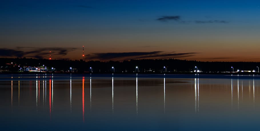 reflections, twilight, summer, water, sea, canada, evening HD wallpaper