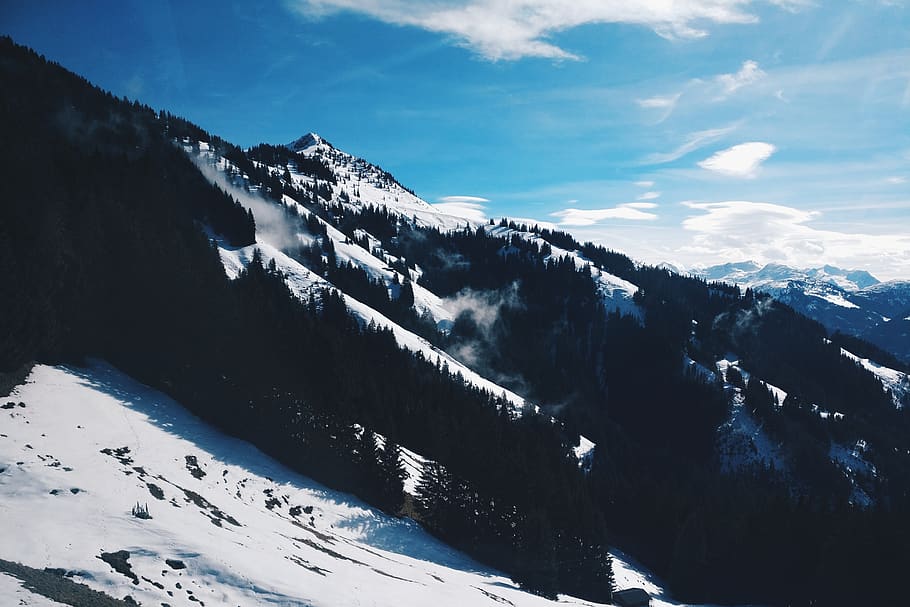 austria, westendorf, clouds, sun, blue sky, snow, mountain HD wallpaper