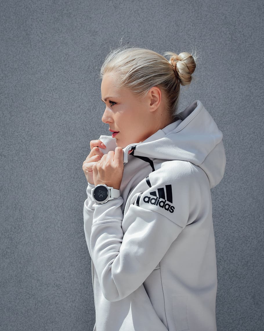 Photo of Woman Wearing Gray Adidas Hoodie, adult, attractive, HD wallpaper