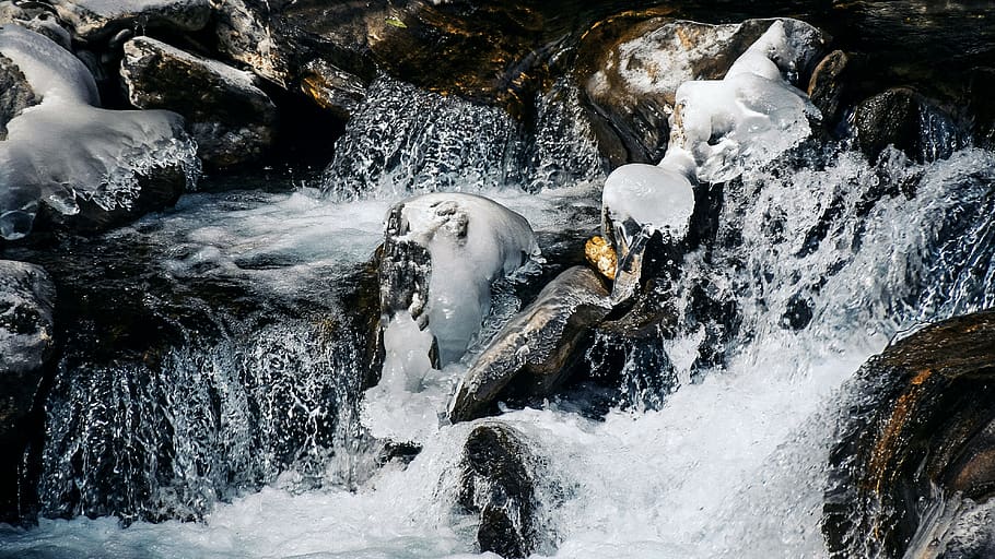 snow melting on river, nature, water, outdoors, waterfall, wildlife HD wallpaper