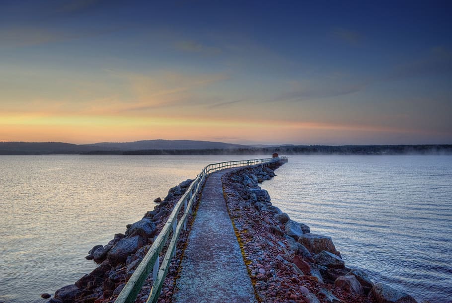sunset, water, lake, bridge, himmel, sky, scenics - nature HD wallpaper