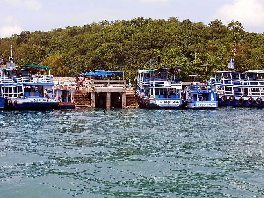 Docked Ferry boats at Koh Samet Island, Thailand, passenger, tourism