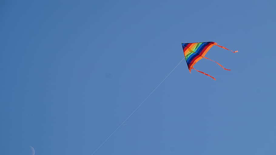 kite, sky, kite - toy, blue, flying, wind, copy space, clear sky HD wallpaper
