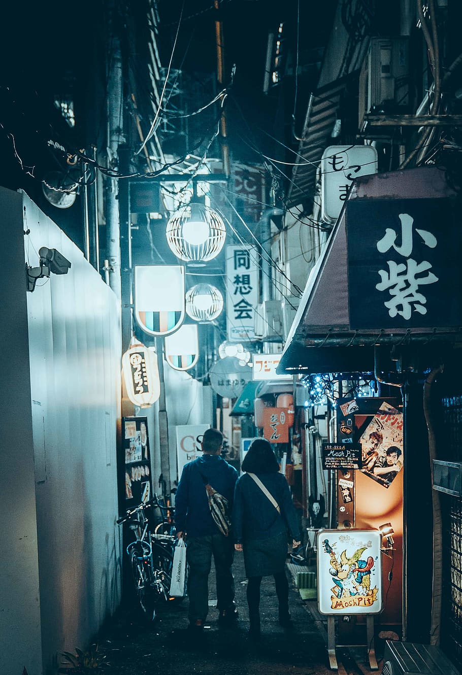 person walking near stores during nighttime, human, transportation, HD wallpaper