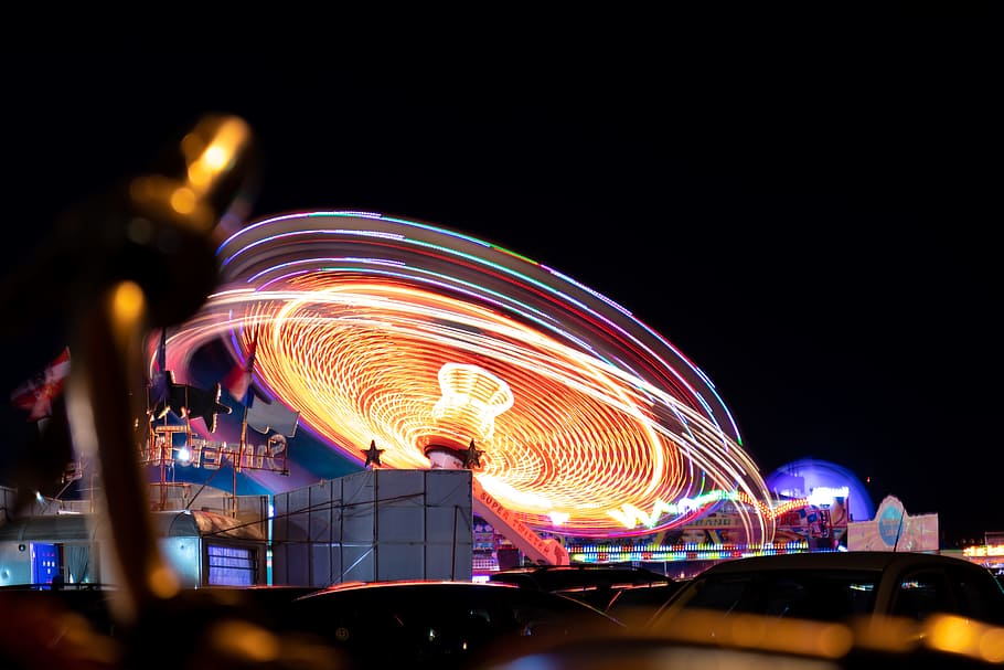 turned on lights on carnival, fair, park, carousel, night, glow HD wallpaper