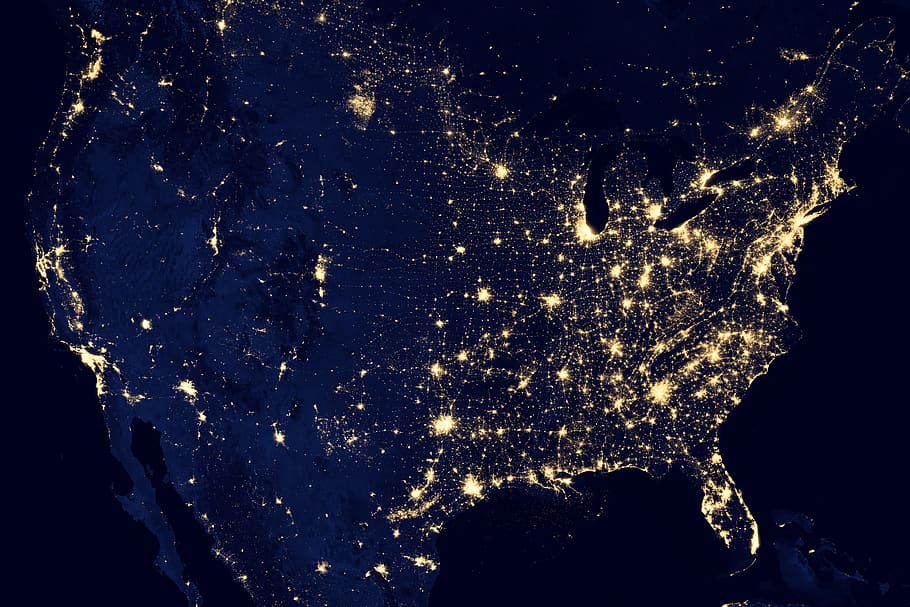 earth, space, lights, USA, United States, satellite, orbit HD wallpaper