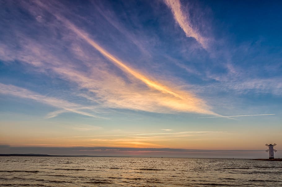 sea, sky, clouds, twilight, landscape, nature, scenery, mood HD wallpaper