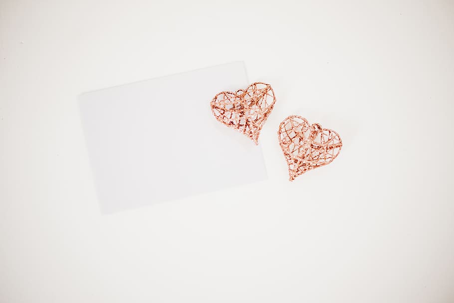 two red hearts illustration, envelope, mock up, minimal, purple HD wallpaper