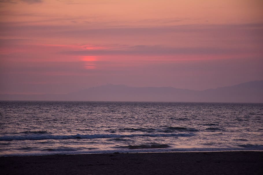 sunset, ocean, sea, sky, dusk, landscape, nature, wave, water HD wallpaper