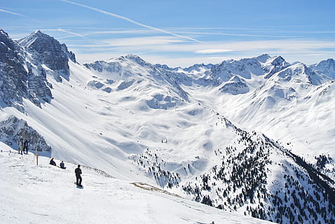 alpine, mountains, ski, snowboard, landscape, nature, sky, austria HD wallpaper