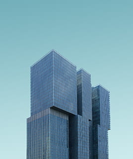 teal high rise building, sky, skyscraper, urban, city, modern design HD wallpaper
