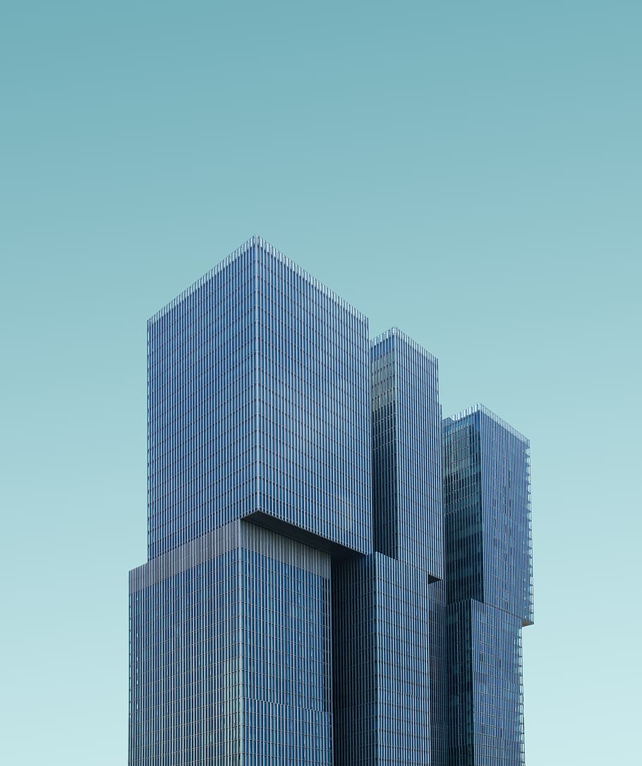teal high rise building, sky, skyscraper, urban, city, modern design HD wallpaper
