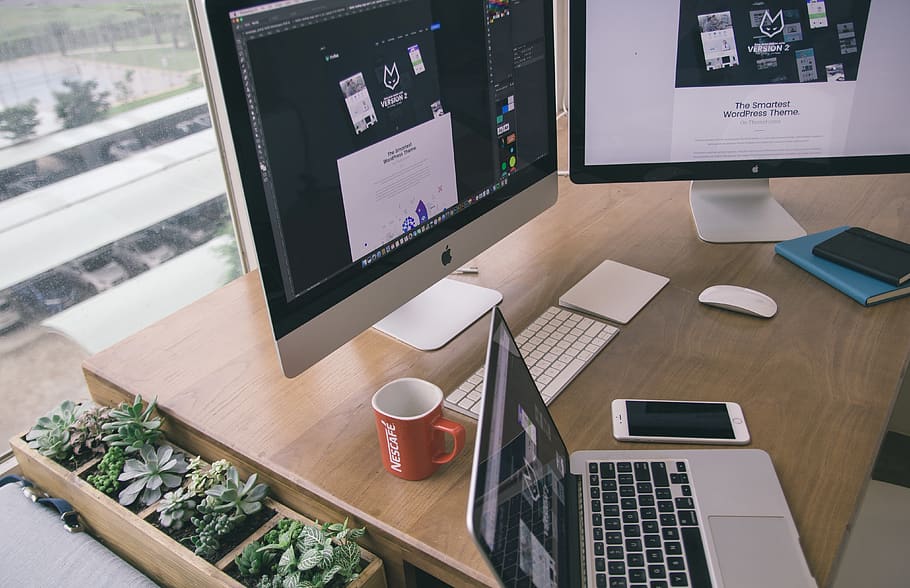 Nescafe Cup Near Imac, apple, apple magic keyboard, coffee, desk HD wallpaper