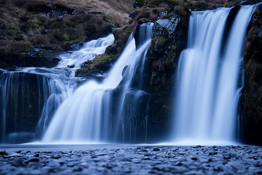 waterfalls at daytime, nature, river, outdoors, iceland, coast HD wallpaper